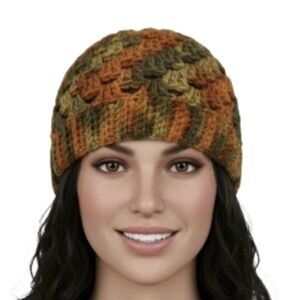 Handmade Granny Square Crochet Beanie Fall Multicolor Ribbed Boho Winter Hat